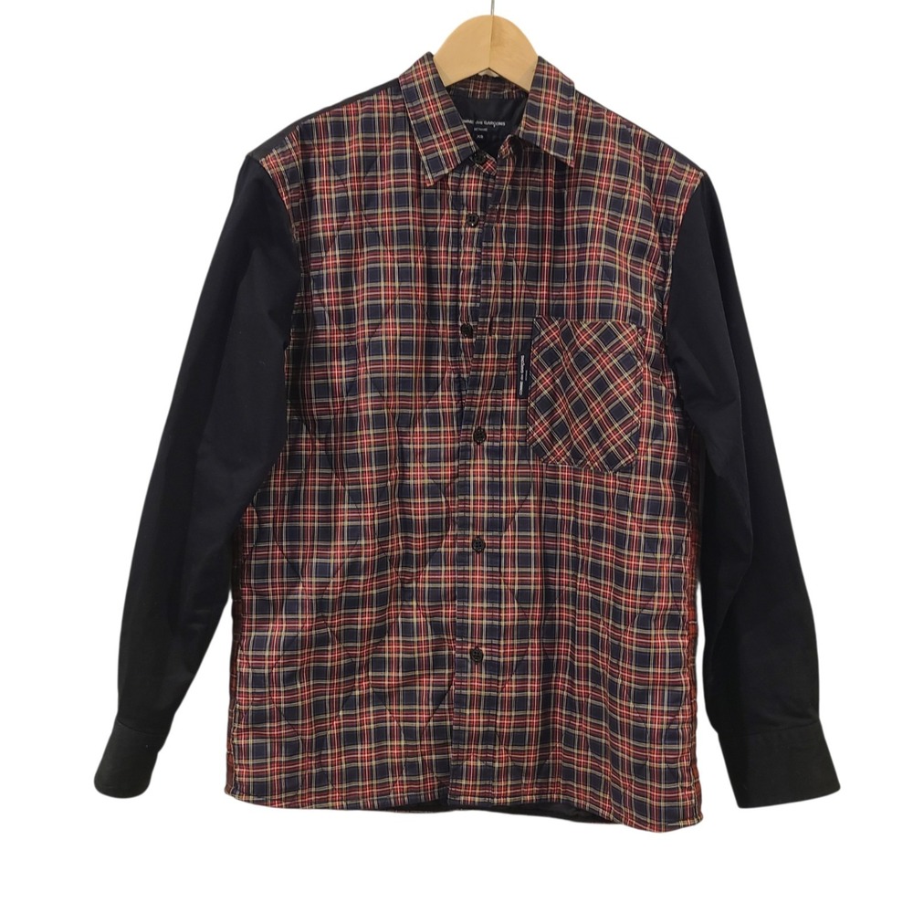 Comme des Garcons Homme Plaid Quilted Shirt Jacket XS‎ Patchwork Black Sleeves